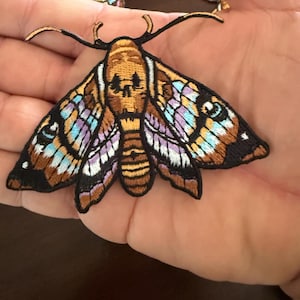 Moth Gift Set Embroidered Iron On Patches, Gothic Skull Moth Applique, Large and Small Moth Patch Set for Jacket Bag Decor