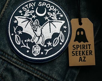 Stay Spooky Embroidered Patch Bat, Moon, Occult Design - Iron-On