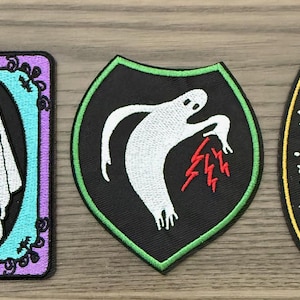 Ghost Patch Set | Cute & Spooky Embroidered Iron-On Patches | Goth Halloween Ghosts for Jackets, Bags, Backpacks, or Denim Vests
