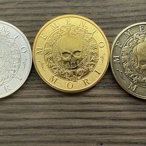 Carpe Diem & Memento Mori Coin, Seize the Day and Remember Death Silverish, Goldish, Bronze like, Finishes. replica –  Fantasy Coin