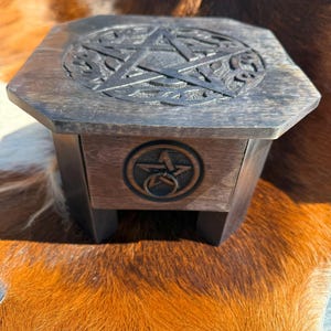 Pentagram Altar Table with Drawer | Witchcraft Ritual Table | Wiccan Wooden Altar Decor | Gothic Witch Supply Stand | Witchy Gift  7.5 x 5