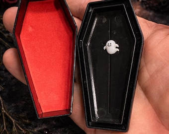 2 Miniature Plastic Coffins: Halloween Decor, Fairy Garden Accessory