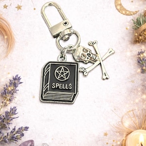 Gothic Skull Keychain – Witchy Zipper Pull Charm – Occult Pentagram Coffin Charm – Spooky Gift