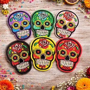 Small Sugar Skull Iron-On Patch Embroidered Set