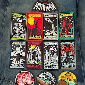 Cryptid Patch Set: Embroidered Mythical Creatures Iron-On Patches