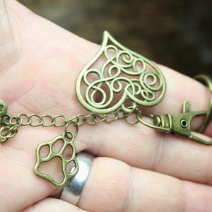 Antique Bronze Dog Paw Keychain: Pet Lover Gift with Matching Collar Charms