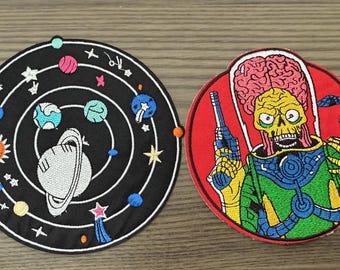 Solar System Orbit Patch 5” / Retro Alien Martian Patch 4.5” gift set