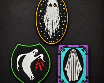 Ghost Embroidered Iron On Patch Set of 3 – Spooky Halloween Gothic Appliques