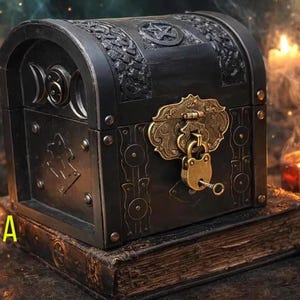 Premium Witch Altar Chest, Pentacle Ritual Storage Box, Triple Moon Tarot & Crystal Chest, Gothic Occult Decor
