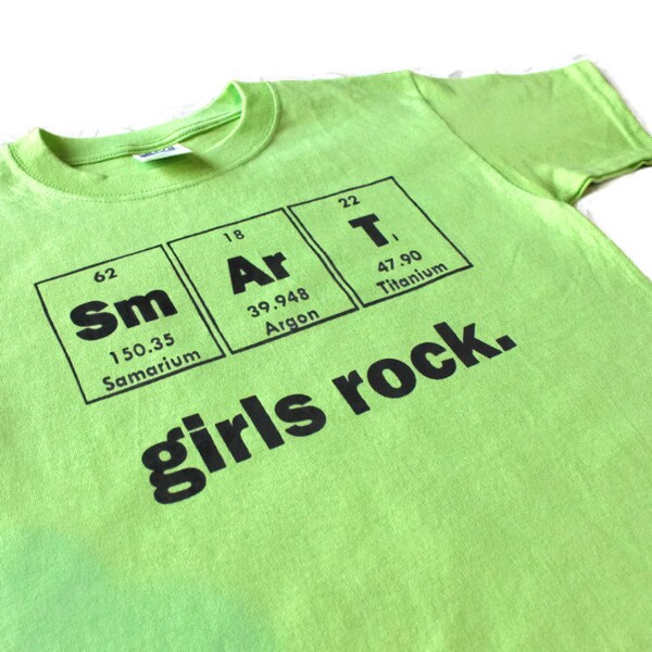 Science Periodic Table Girl TShirt - Smart Girls Rock - Toddler and Youth Lime Green Chemistry