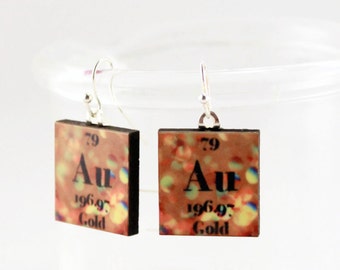 Gold Earrings//Chemistry Earrings//Science Jewelry//Periodic Table of Elements Jewelry// Gold Au Gift for Women