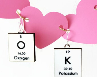 Science Earrings Periodic Table Chemistry Jewelry - White OK - Gift Idea - Valentine's Day!