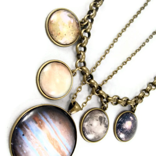 Solar System Necklace, Planet Necklace, Jupiter, Galilean Moons, Planet, Statement Necklace - The Carolyn