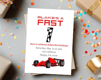 Race Car First Birthday Invitation | Fast One Invite (Digital Download)