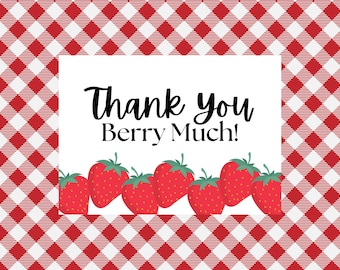 Strawberry Thank You Card | Berry Party, Editable PNG & PDF (Digital Download)