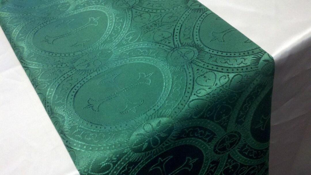 Green CHRISTIAN ALTAR RUNNERS Colors, Lined, Crosses, Table Runner