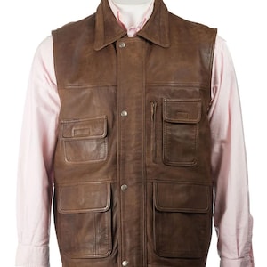 Men Genuine Cowhide Leather Western Sleeveless Vest Brown leather men&#39;s vest, Leather Riding Vest, Motorcycle Vest, Leather Vest For Dad