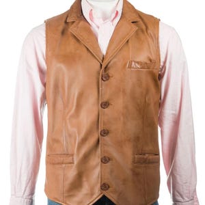 Handmade Brown Leather Vest for Men - Vintage Motorcycle Style Waistcoat - Customized Genuine Leather Biker Jacket - Gifts For Dad and Him