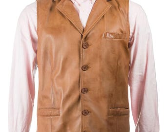 Handmade Brown Leather Vest for Men - Vintage Motorcycle Style Waistcoat - Customized Genuine Leather Biker Jacket - Gifts For Dad and Him