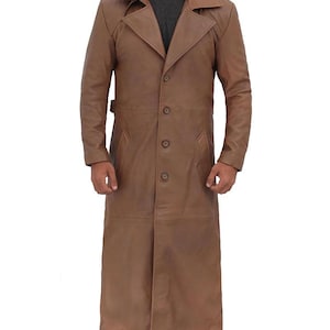 Real Leather Brown Coat for Men Genuine Leather Trench coat Men&#39;s Leather winter long coat Handmade Leather Coat for Men, Gifts for mens