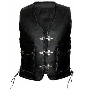 Men&#39;s Black Leather Biker Motorcycle Custom Western style Genuine Cow Leather Vest Waistcoat - Handmade Genuine Leather Custom Vest
