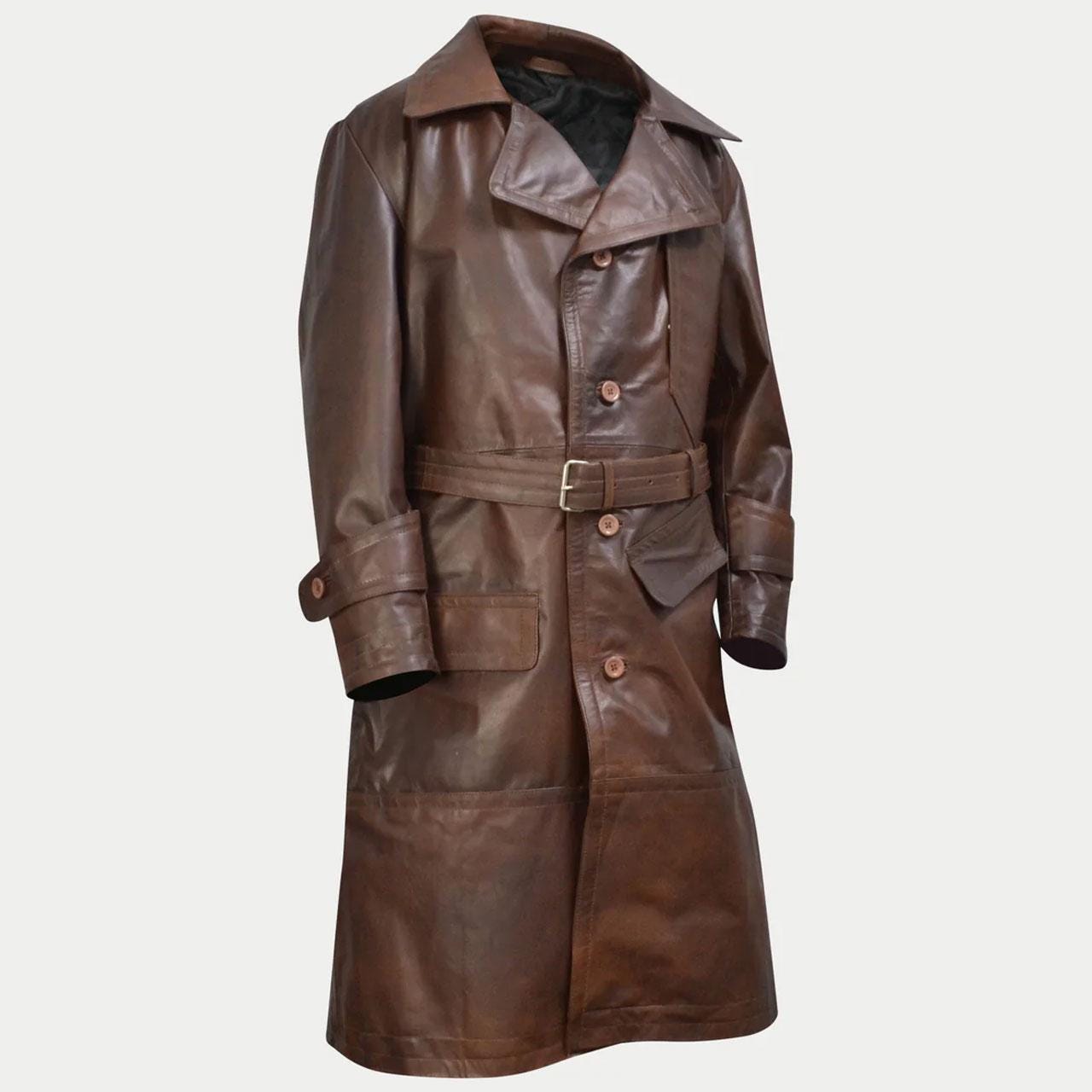 Genuine Cowskin Full Length Trench Leather Coat Handmade Long