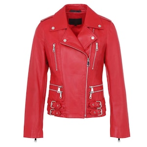 Women&#39;s Handmade Vintage Leather Jacket, Red Leather Jacket, Motorcycle Biker Style Jacket, Bomber Leather Jacket, Party Jacket for Women