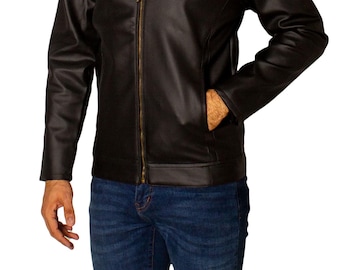 Black/Brown Leather Racer Jacket. leather jacket men, men's leather jacket, vintage leather,90s leather jacket, men's black jacket