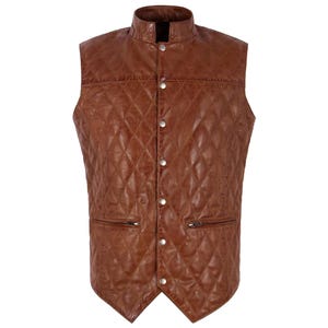 Mens Leather Vest - Lamb Soft Leather Vest - Brown Leather Vest - Winter Leather Vest - Soft Sheepskin Vest-Slim Fit-Unique Gift for Him