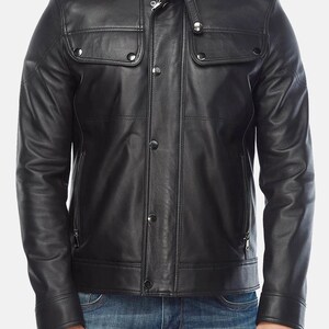 Blouson en cuir noir homme, Blouson motard en cuir homme, Blouson motard en cuir véritable, Blouson en cuir homme, Blouson en cuir de vachette, Cadeau de Noël