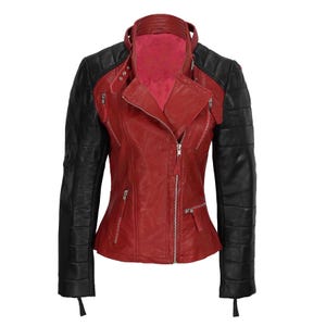Women&#39;s Leather Jacket / Genuine Lambskin Leather Jacket / Biker jacket / Motorcycle Jacket / New Handmade Fit Jacket /Plus Size Custom Made