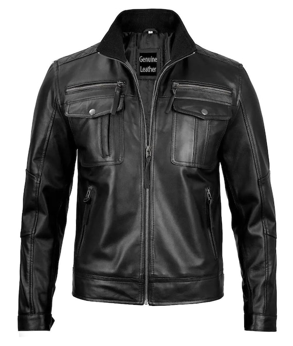 100% Original Lederjacke für Herren, schwarze Lederjacke