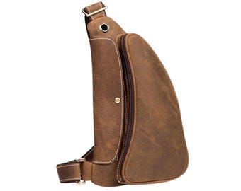 Full Grain Leather Cross Body Bag, Chest Bag, Leather Utility Bag, Leather Shoulder Bag, Personalized Birthday Gift for Him, Gift for Men