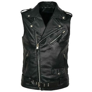 Men Genuine Cowhide Leather Western Sleeveless Vest Black leather men&#39;s vest, Leather Riding Vest, Motorcycle Vest, Leather Vest For Dad