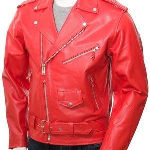 Men&#39;s Red Casual Motorcycle Biker Leather Jacket, Men&#39;s Red Biker Jacket, Men&#39;s Red Leather Jacket, Gifts For Him, Gifts For Riders