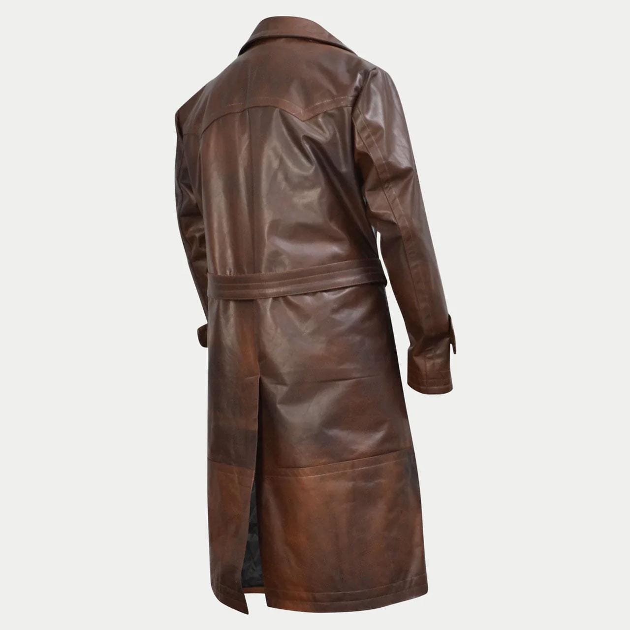 牛革ロングコート 本革 ロングコートジャケット Real Cow Leather Long Coat Jacket---///// LeatherCraze Genuine Cow Leather Stylish Trench Coat - Gothic