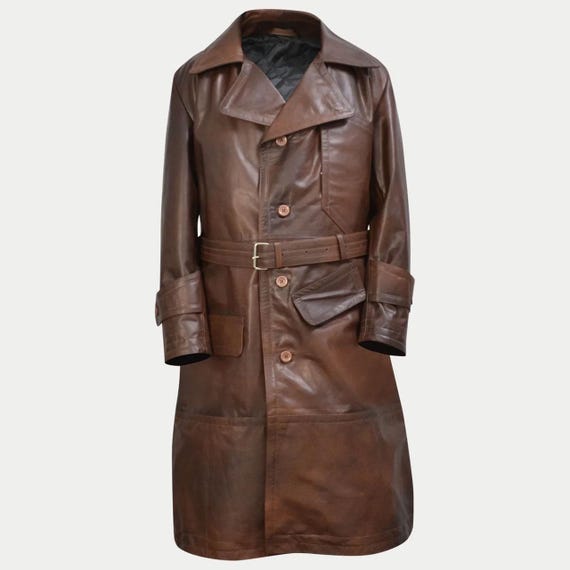 牛革ロングコート 本革 ロングコートジャケット Real Cow Leather Long Coat Jacket---///// Genuine Cowskin Full Length Trench Leather Coat Handmade Long