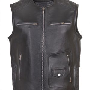 Motorcycle Leather Vest - Genuine Leather Vest Mens - Black Leather Biker Vest Men - Cafe Racer Leather Vest - Riding Vest - Safari Vest