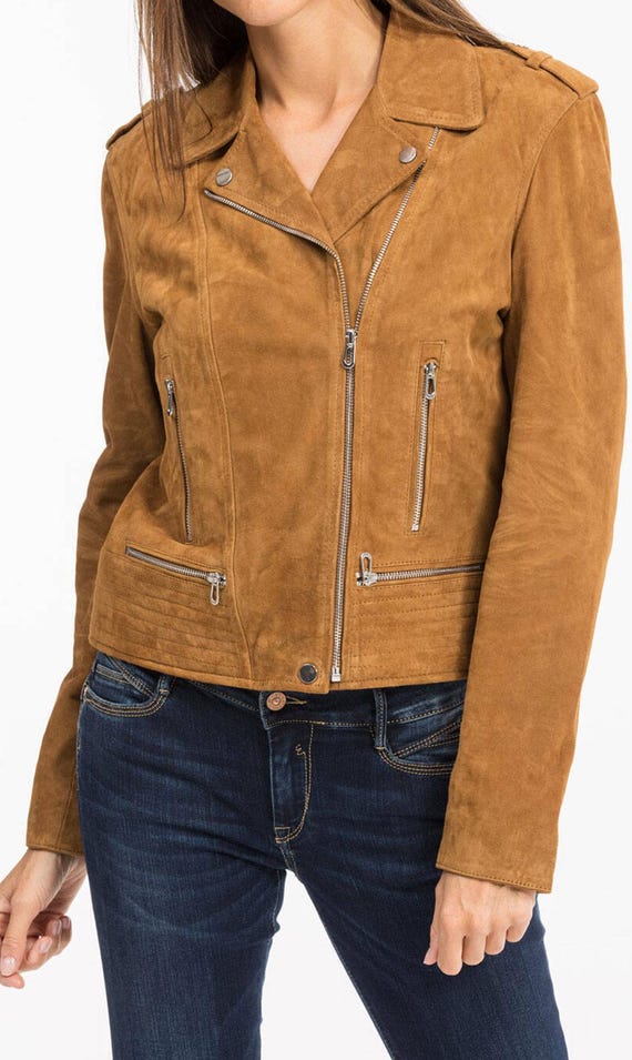 Wildleder Jacke Lederjacke Veloursleder Damen Wildlederjacke