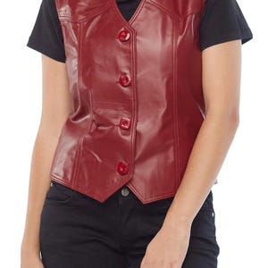 Womens Bikers Waistcoat Red Genuine Sheep Leather Vest - W8-RED