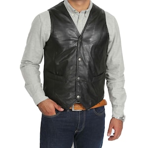 Handmade Real Soft Leather Black Smart Casual Gilet Waistcoat Vintage Retro Men&#39;s Suit Vests Custom Made Gift for him, Real Leather Vests