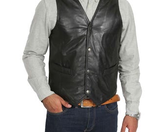 Handmade Real Soft Leather Black Smart Casual Gilet Waistcoat Vintage Retro Men's Suit Vests Custom Made Gift for him, Real Leather Vests