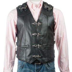 Handmade Men&#39;s Genuine Leather Heavy Zipper Buckled Rocker Biker Motorcycle Vintage Waistcoat Vest - Handmade Genuine Leather Custom Vest