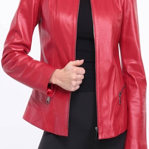 Motorcycle Leather Jacket, Red Jacket Women, Moto Jacket, Biker Jacket, Women Leather Jacket, Genuine Leather Jacket, Mothers Day Gift