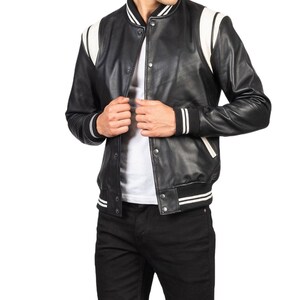 Handmade Vintage Leather Jacket, Men’s Brown and Black Leather Varsity Jacket, Motorcycle Style Jacket, Bomber Leather Jacket, Gifts For Him