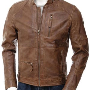 Original Slim fit Motorcycle Biker Brown Mens Real Leather Jacket, Genuine Lamb Leather Biker Jacket for Men, Best Leather Winter Jacket Men