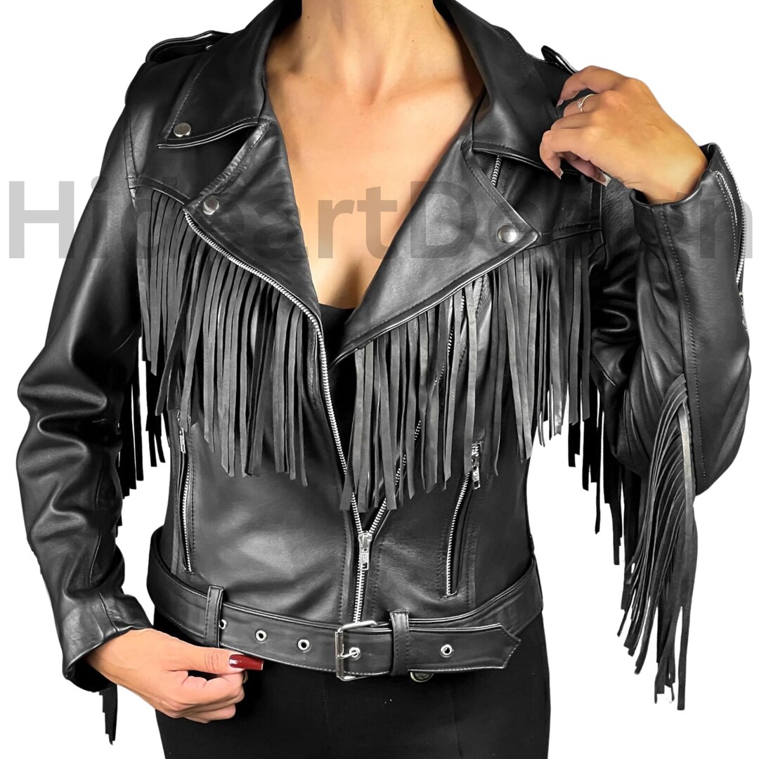 Damen schwarz 100% echtes reines weiches Leder Fransen Mädchen