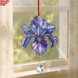 Purple Iris Flower Window Hanging, Acrylic Crystal Sun Catcher, Birthday Gift, February Birth Flower Charm Ornament, Nature-Inspired Decor