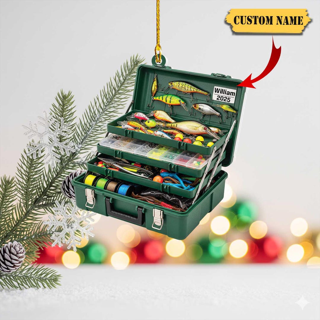Custom Fishing Tackle Box 2D Flat Ornament 2025, Personalized Fisherman ...