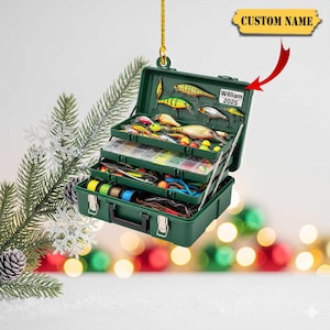 Custom Fishing Tackle Box 2D Flat Ornament 2025, Personalized Fisherman Ornament with Name, Angler Christmas Gift, Outdoor Lover Decor